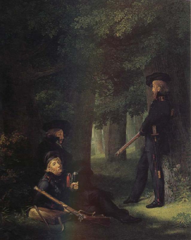 Georg Friedrich Kersting Theodor Korner,Friedrich Friesen and Heinrich Hartmann on Picket Duty